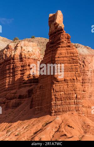 Chimney Rock, a sandstone tower in Capitol Reef National Park in Utah. Stock Photo