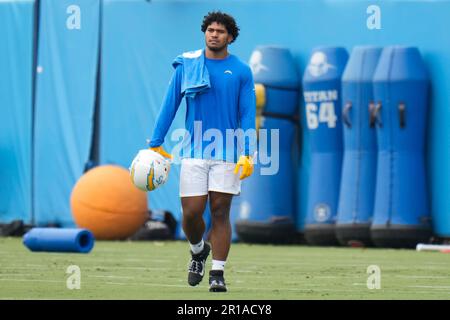 Los Angeles Chargers linebacker Tuli Tuipulotu (45) runs during an NFL  preseason football game against the New Orleans Saints, Sunday, Aug. 20,  2023, in Inglewood, Calif. (AP Photo/Kyusung Gong Stock Photo - Alamy