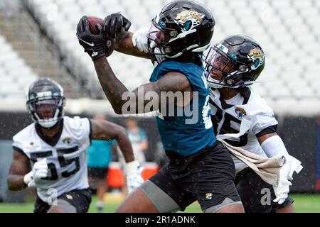 Jacksonville Jaguars cornerback Christian Braswell (36) and Dallas Cowboys  wide receiver Jose Barbon (14) pose for