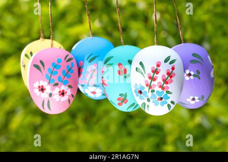 Colorful hand painted Easter eggs Stock Photo