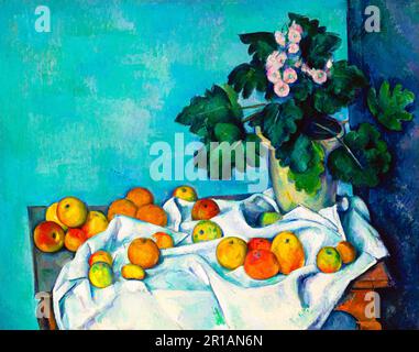 Still Life with Apples and a Pot of Primroses by Paul Cézanne. Original from The MET Museum. Stock Photo