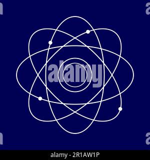 Atomic nucleus sign symbol. atom icon in blue and white colours. Stock Photo