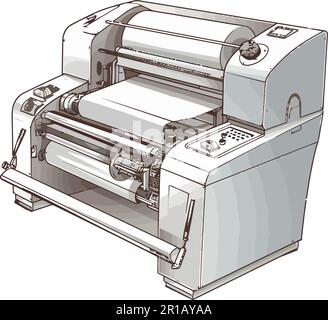 Antique printing press turning, printing out documents Stock Vector