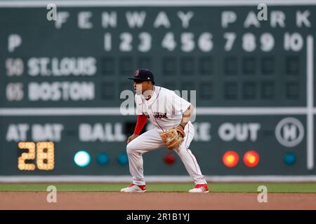 Boston Red Sox's Enmanuel Valdez celebrates after his two-run home run  during the sixth inning of a baseball game against the Toronto Blue Jays,  Monday, May 1, 2023, in Boston. (AP Photo/Michael