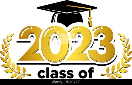 Graduate class template logo with laurel wreath and graduation cap. Vector on transparent background Stock Vector