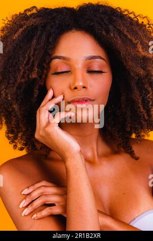 African American skincare models with perfect skin and curly hair. Beauty spa treatment concept. Stock Photo