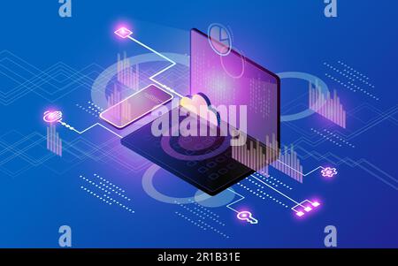 Software, web development, programming concept. Abstract phone and programming code on laptop screen.Vector illustration Stock Vector