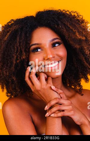 African American skincare models with perfect skin and curly hair. Beauty spa treatment concept. Stock Photo