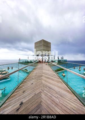 beach club on the cliffs of uluwatu in Bali, Indonesia Stock Photo