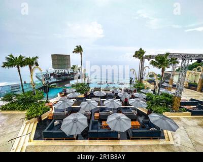 beach club on the cliffs of uluwatu in Bali, Indonesia Stock Photo