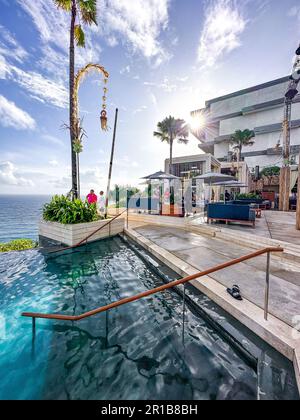 beach club on the cliffs of uluwatu in Bali, Indonesia Stock Photo