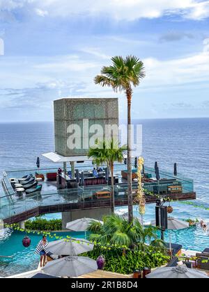 beach club on the cliffs of uluwatu in Bali, Indonesia Stock Photo