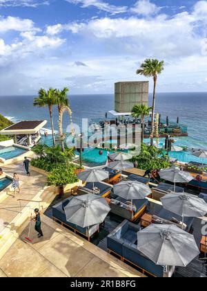 beach club on the cliffs of uluwatu in Bali, Indonesia Stock Photo