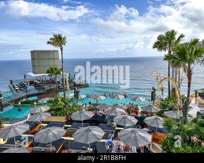 beach club on the cliffs of uluwatu in Bali, Indonesia Stock Photo