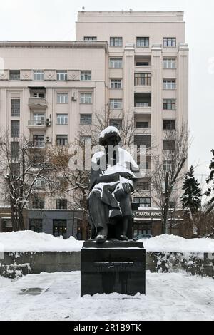 Moscow, Russia - Jan 23, 2022: Monument to Nikolai Gavrilovich Chernyshevsky on Pokrovka street in Moscow, Russia. Stock Photo