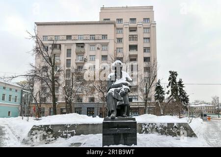 Moscow, Russia - Jan 23, 2022: Monument to Nikolai Gavrilovich Chernyshevsky on Pokrovka street in Moscow, Russia. Stock Photo