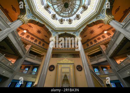 Moscow, Russia - Jan 22, 2022: Cathedral mosque in Moscow, Russia. Islamic religious architecture. Mosque minaret. Moscow architectural landmark, monu Stock Photo