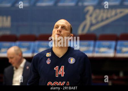 Saint Petersburg, Russia. 12th May, 2023. Dejan Davidovac (14) of CSKA Moscow in action during the VTB United League basketball match, series for the 3rd place, match 4, between Zenit St Petersburg and CSKA Moscow at Sibur Arena. Final score; Zenit 72:77 CSKA. (Photo by Maksim Konstantinov/SOPA Images/Sipa USA) Credit: Sipa USA/Alamy Live News Stock Photo