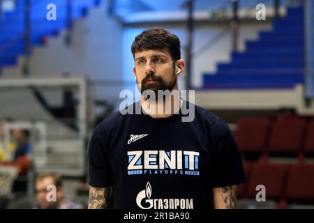 Saint Petersburg, Russia. 12th May, 2023. Adrien Moerman (18) of Zenit St Petersburg in action during the VTB United League basketball match, series for the 3rd place, match 4, between Zenit St Petersburg and CSKA Moscow at Sibur Arena. Final score; Zenit 72:77 CSKA. Credit: SOPA Images Limited/Alamy Live News Stock Photo