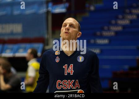 Saint Petersburg, Russia. 12th May, 2023. Dejan Davidovac (14) of CSKA Moscow in action during the VTB United League basketball match, series for the 3rd place, match 4, between Zenit St Petersburg and CSKA Moscow at Sibur Arena. Final score; Zenit 72:77 CSKA. (Photo by Maksim Konstantinov/SOPA Images/Sipa USA) Credit: Sipa USA/Alamy Live News Stock Photo