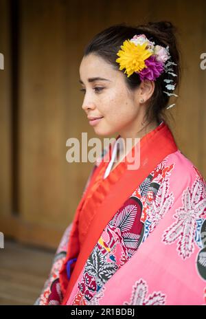 Beautiful Woman wearing traditional Okinawan ryusou / ryuso clothing of ...