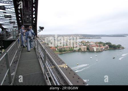 Australians celebrating the 75th Anniversary of Sydney Harbour Bridge with a BridgeClimb walk. Sydney, Australia. 18.03.2007. Stock Photo