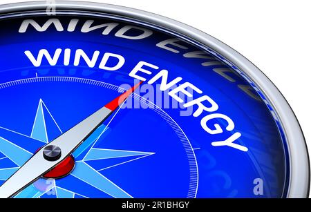3D rendering of a compass with a wind energy icon Stock Photo