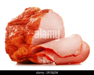 Piece of fresh ham isolated on white Stock Photo