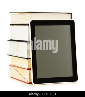 Composition with books and tablet computer isolated on white background Stock Photo