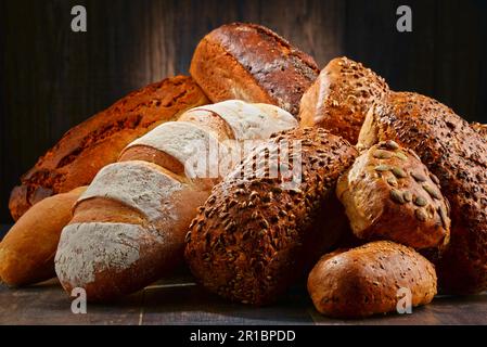 Composition with variety of baking products on wooden table Stock Photo