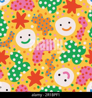 Funny childish doodle seamless pattern. Vector naive characters in scandinavian hand drawn cartoon style. Stock Vector