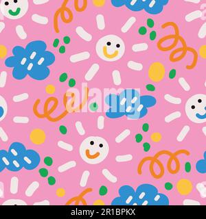 Funny childish doodle seamless pattern. Vector naive characters in scandinavian hand drawn cartoon style. Stock Vector
