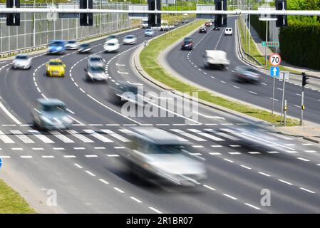 Six lane two way street in Polish city of Poznan Stock Photo