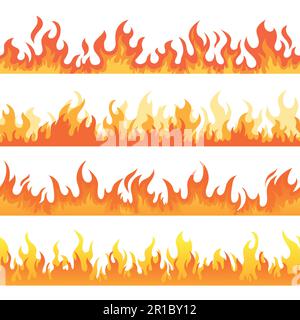 Fire flame background. Seamless texture. Bonfire motion, endless borders set. Spicy hell, hot comic effect, red burn for angry devil or fireman, warm Stock Vector