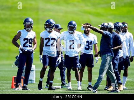 Seattle Seahawks cornerback Andrew Whitaker (38) makes a catch during the  NFL football team's training camp, Thursday, Aug. 3, 2023, in Renton, Wash.  (AP Photo/Lindsey Wasson Stock Photo - Alamy