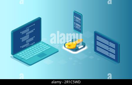 Cyber internet network security concept. Isometric vector Stock Vector
