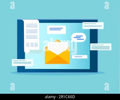 Vector of a tablet with email notification icons on a blue background Stock Vector