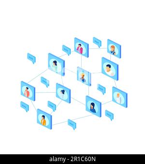 Network of people communicating via social media app Stock Vector