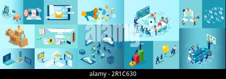 Isometric design online business set illustrations Stock Vector