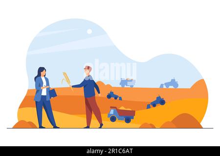 Farmer giving ear of grain to businesswoman Stock Vector