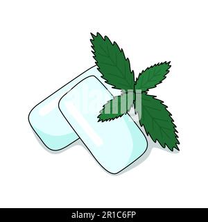 Mint gum pads with fresh mint leaves, mint flavor chewing gum, fresh breath or mouth freshener, vector illustration Stock Vector