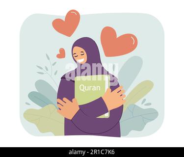 Happy woman hugging Quran book with love Stock Vector