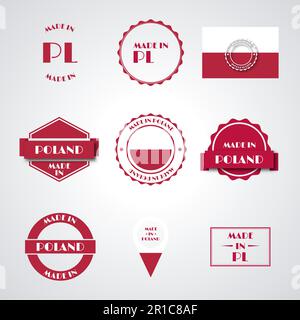 Set of various Made in Poland labels isolated on white background, vector illustration. Stock Vector