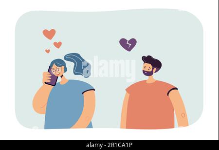 Girlfriend talking on phone and jealous boyfriend Stock Vector