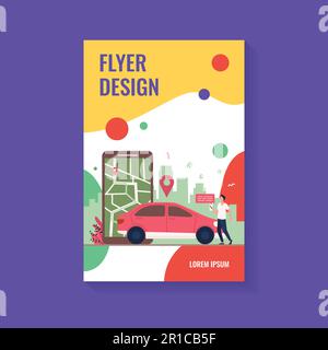 Man with map on smartphone renting car Stock Vector