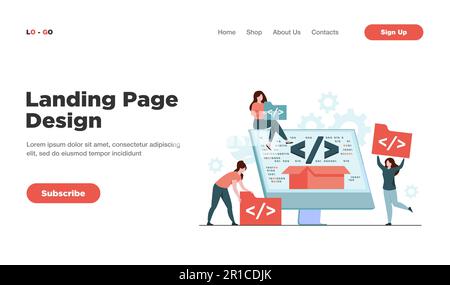 Tiny developers programming website for internet platform Stock Vector