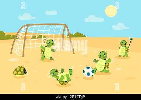 Cute little turtles having fun on sand beach together Stock Vector