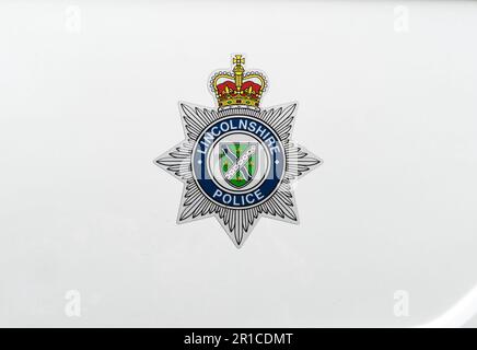 Lincolnshire Police insignia on side of white panel van, 2023 Stock Photo