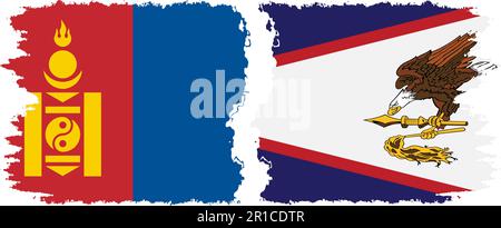 American Samoa and Mongolia grunge flags connection, vector Stock Vector