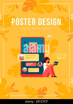 Tiny woman using mobile assistant with chatbot Stock Vector